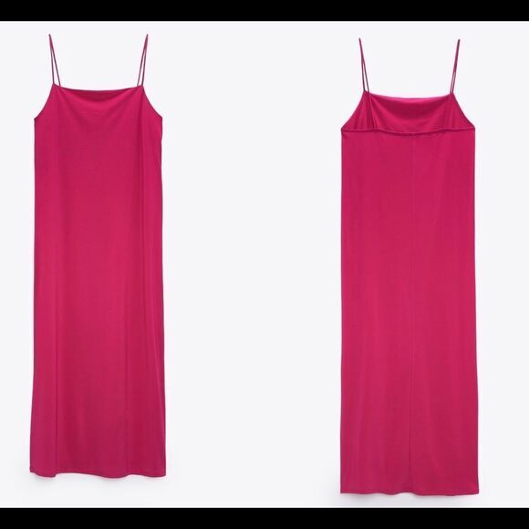 Zara fuchsia pink flowy midi dress Sz L NWT - Picture 3 of 8